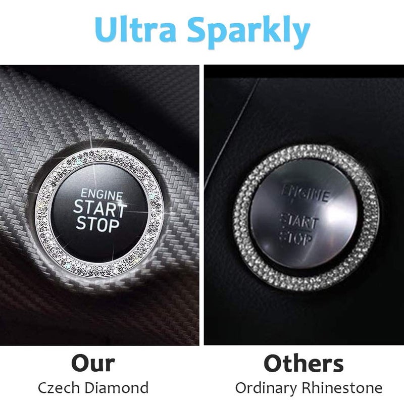 ToBeQueen Car Bling Ring Crystal Car Stickers Rings Womens Car Decals,2Pcs Push Start Button Bling Ignition Ring Sticker,Bling Car Interior Accessory for Women,Silver - Image 3
